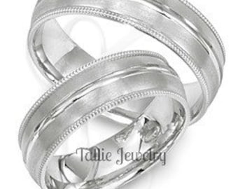 6mm 10K 14K 18K White Gold His and Hers Wedding Bands