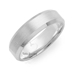Mens Platinum Wedding Bands, Mens Platinum Wedding Rings,6mm Satin Finish Beveled Edge Platinum Wedding Bands, Rings for Men, Platinum Rings