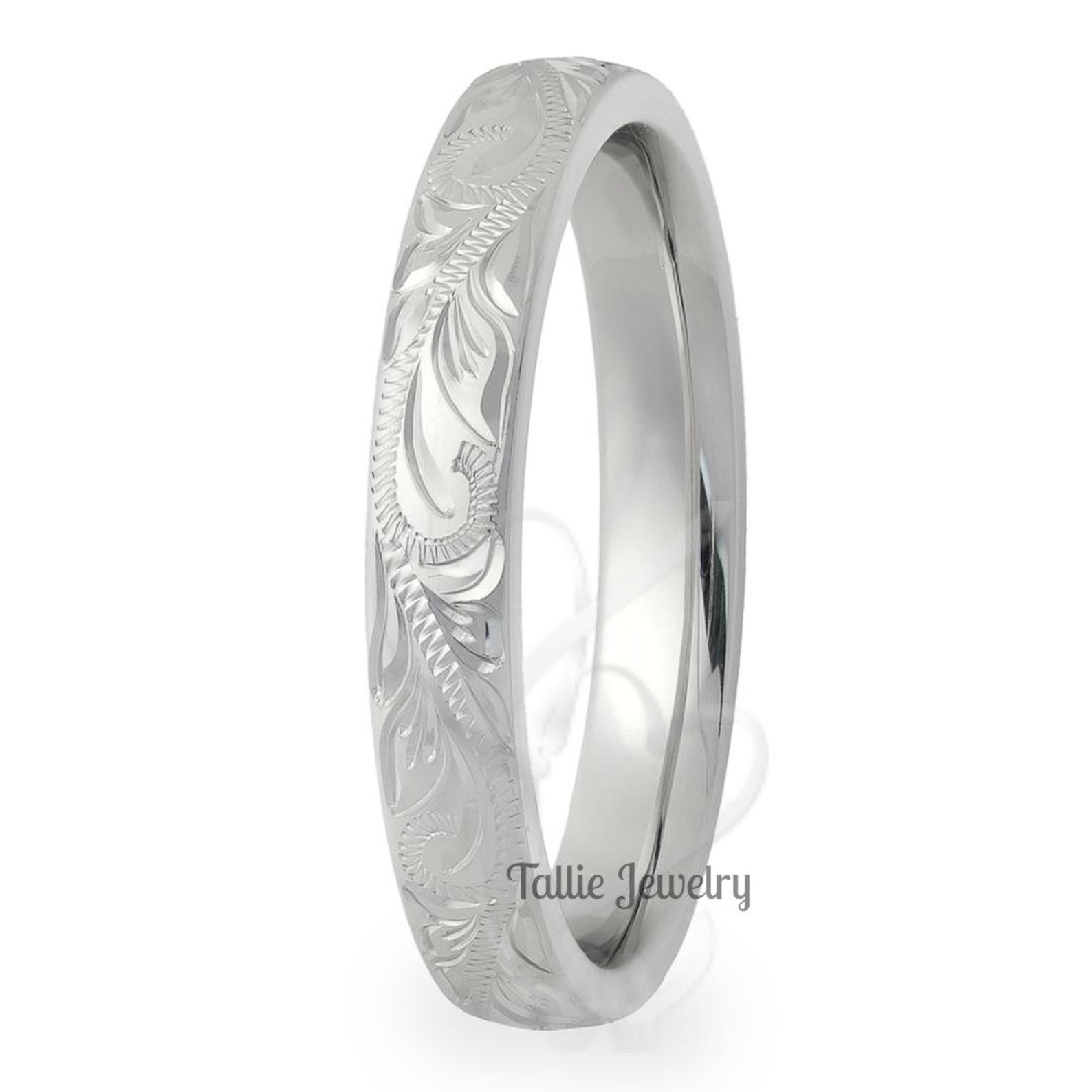 Platinum Hand Engraved Wedding Bands Hand Engraved Platinum | Etsy