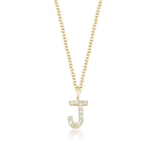 Diamond Initial Necklace, 14K Solid Yellow Gold Diamond Letter Necklace, Letter J Necklace,  Personalized Jewelry, Layering Diamond Necklace