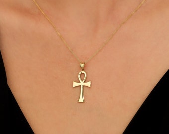 14K Yellow Gold Cross Necklace, Cross Pendant , Small Cross Necklace, Minimalist Cross Necklace, Baptism Gift, Crucifix Cross Necklace
