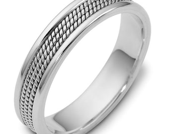 White Gold Mens Wedding Bands, Handmade Rope Braided Mens Wedding Rings,5mm 10K 14K 18K White Gold Wedding Bands, Shiny Finish , Comfort Fit
