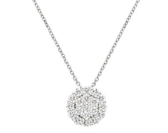14K Solid White Gold Halo Diamond Necklace, 0.40 Carat Natural Round Diamond Necklace, Womens Necklace, Bridal Gifts