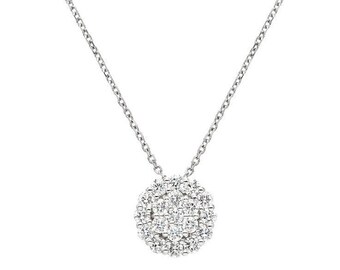 14K Solid White Gold Halo Diamond Necklace, 0.40 Carat Natural Round Diamond Necklace, Womens Necklace, Bridal Gifts