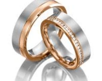His and Hers Wedding Rings, Diamond Eternity Wedding Bands, Matching Wedding Rings 10K 14K 18K Solid White and Rose Gold Wedding Bands