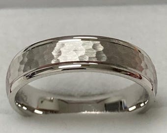 5mm 10K 14K 18K Solid White Gold Wedding Bands, hammered Finish Mens and Womens wedding Rings, His and Hers Wedding Bands, Comfort Fit