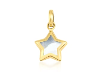 Puffed Star Necklace, 14K Yellow Gold Mother Of Pearl Star Necklace, Mother of Pearl Puffed Star Pendant, Star Charm