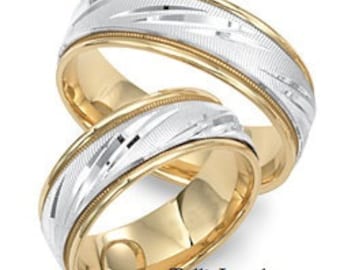 His and Hers Wedding Rings, Matching Wedding Bands Set, 10K 14K 18K White and Yellow Wedding Rings, Two Tone Gold Wedding Bands