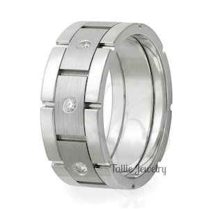 Mens Platinum Diamond Wedding Band,  Platinum Diamond Wedding Ring,  8mm Handmade Platinum Mens Wedding Bands, Platinum Diamond Ring