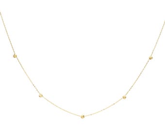 14K Solid Yellow Gold Ball Necklace, Dainty Ball Necklace, Minimalist Ball Necklace, 5 Station Ball Necklace, Gold Necklace