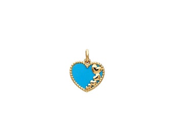 Turquoise Heart Necklace, 14K Yellow Gold Turquoise Heart Necklace, Turquoise Heart Pendant, Heart Charm, Turquoise Necklace