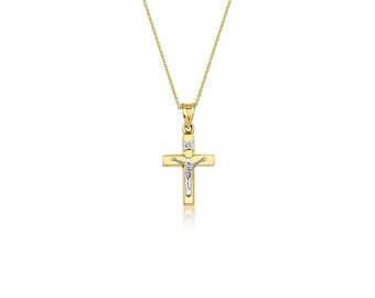 Cross Necklace, 14K Yellow Gold Cross Necklace, Cross Pendant, Two Tone Gold Cross Necklace, Minimalist Cross Necklace, Baptism Gift