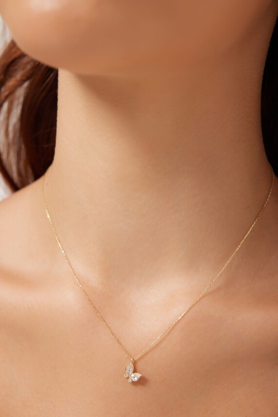Butterfly Necklace 14K Solid Yellow 
