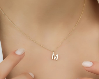 14K Solid Yellow Gold Initial Necklace, Small Letter Necklace, Letter M Necklace in 14K Gold ,Initial Pendant, Minimalist Initial Necklace