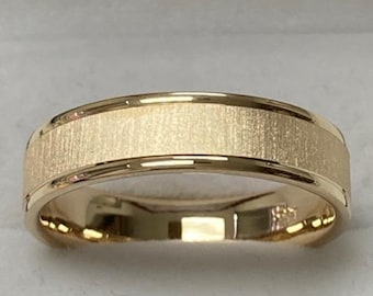Mens Yellow Gold Wedding Bands, Brushed Finish Mens Wedding Rings, 6mm 10K 14K 18K Solid Yellow Gold Mens Wedding Bands, Rings for Men