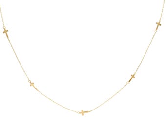 Cross Necklace,14K Solid Yellow Gold Cross Necklace, Dainty Cross Necklace, Minimalist Cross Necklace, Station Cross Necklace, Gold Necklace
