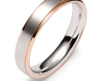 Two Tone Wedding Bands, 5mm 10K 14K 18K Solid White and Rose Gold Satin Finish Mens and Womens Wedding Rings, Two Tone Gold Wedding Bands