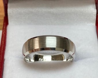 6mm 10K 14K 18K Solid White Gold Mens Wedding Bands, Satin Finish Beveled Edge Mens Wedding Rings, Comfort Fit, Rings for Men