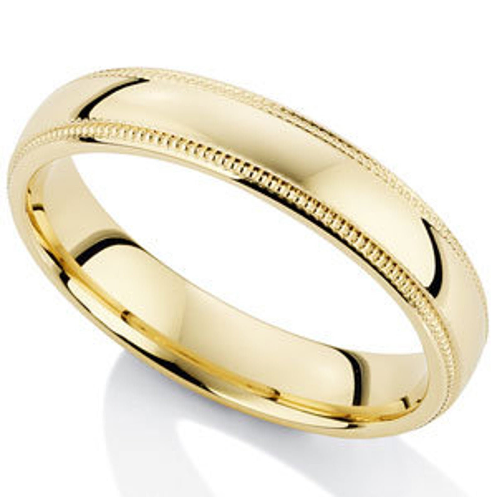 Milgrain Domed Wedding Band, Ring Size 6.75-7.75, 14K Yellow Gold