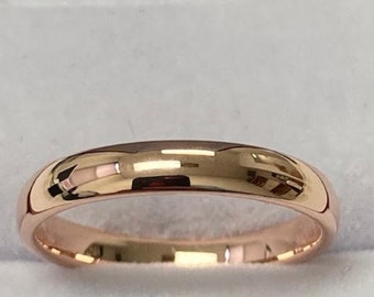 3mm 10K 14K 18K Solid Rose Gold Wedding Band, Mens and Womens Wedding Ring, Classic Dome Plain Wedding Bands, Polished , Comfort Fit