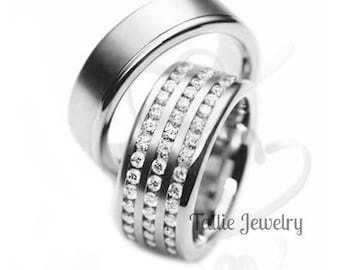 His and Hers Platinum Diamond Eternity Bands, Platinum Diamond Eternity Rings Set, Matching Wedding Bands