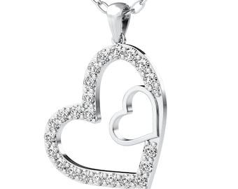 0.50 Carat Natural Diamond Heart Necklace,14K Solid White Gold Diamond Heart Necklace, Diamond Heart Pendant, Valentines Day Gifts