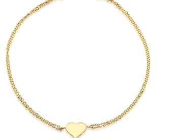 Heart Bracelet, 14K Yellow Gold Heart Bracelet, Minimalist Heart Bracelet, Gold  Bracelet, Birthday Gifts