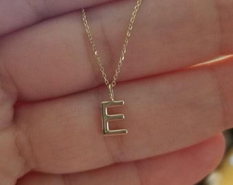 14K Solid Yellow Gold Initial Necklace, Personalized Jewelry, Gold Letter Necklace, All Letters Available, Gold Letter E Necklace