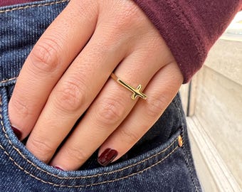 14K Solid Yellow Gold Cross Ring, Dainty Cross Ring, Minimalist Cross Ring