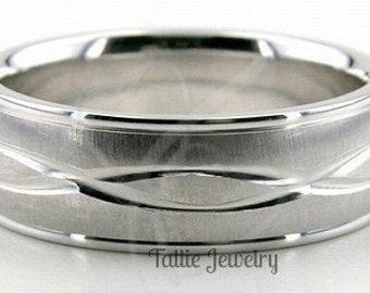 Mens White Gold Wedding Bands, Brushed Finish Mens Wedding Rings, 7mm 10K 14K 18K White Gold Mens Wedding Bands