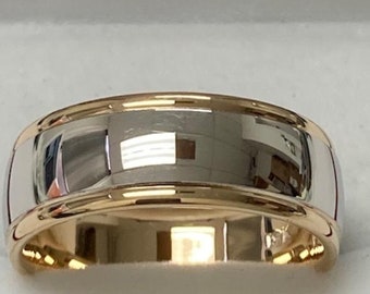 Mens Platinum Wedding Bands, Mens Platinum Wedding Rings, 18K Solid Yellow Gold & Platinum Wedding Band, Two Tone Gold Wedding Bands