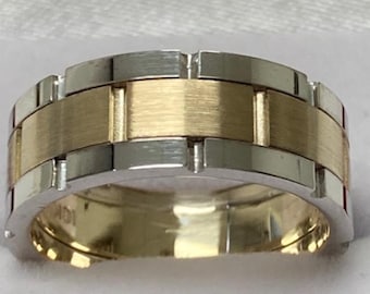 8mm 10K 14K 18K Solid White and Yellow Gold Wedding Bands,Handmade Mens Wedding Rings, Two Tone Gold Wedding Bands, Rolex Style Wedding Ring