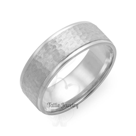 Platinum Hammered Finish Mens Wedding Bands 8mm Platinum Mens