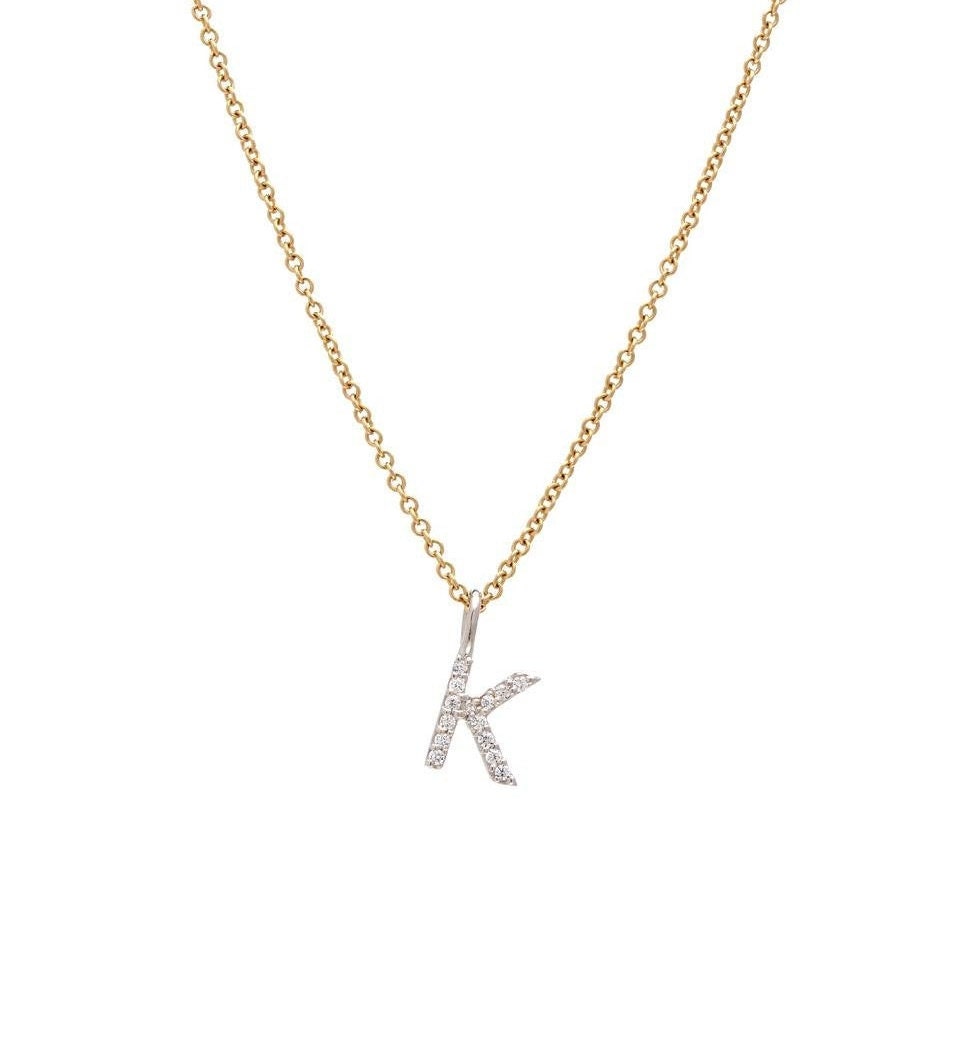 Diamond Initial Necklace / Diamond Letter Necklace / 14K Gold White