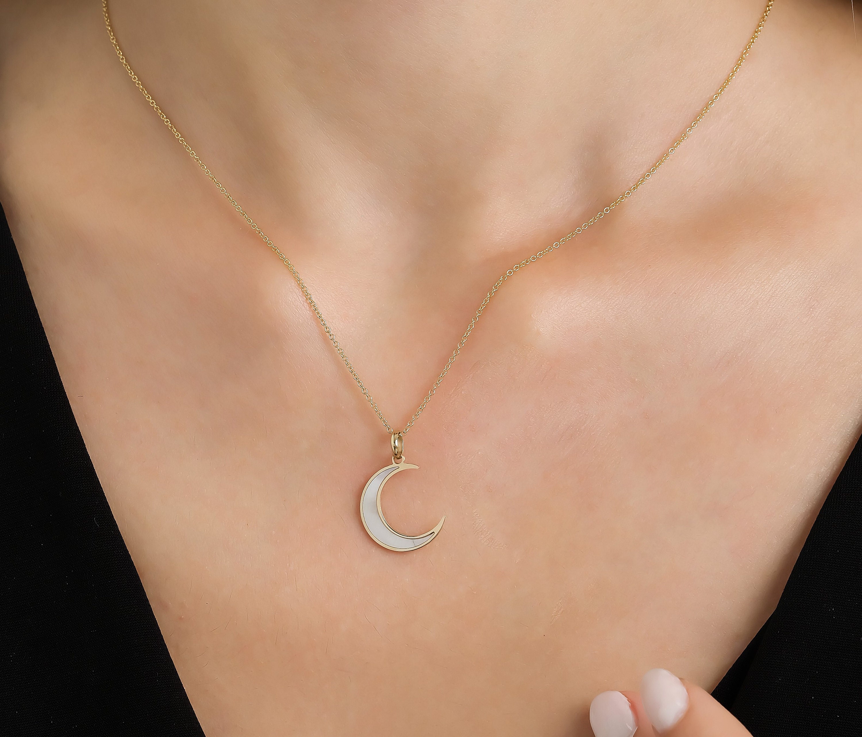14k Gold Mini Crescent Moon Diamond Necklace – FERKOS FJ