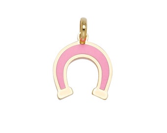 14K Solid Yellow Gold Horseshoe Necklace, Pink Horseshoe Necklace,  Horseshoe Pendant, Good Luck Charm,