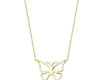 Butterfly Necklace, 14K Solid White Gold Butterfly Necklace, Diamond Butterfly Necklace, Minimalist Butterfly Necklace, Gifts for Her