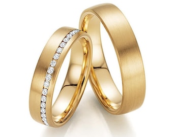 His and Hers Diamond Wedding Rings, Matching Wedding Bands Set ,10K 14K 18K Yellow Gold Mens and Womens Wedding Bands