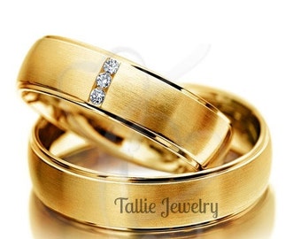 His and Hers Diamond Wedding Rings Set , Matching Wedding Bands  , 6mm 10K 14K 18K Yellow Gold Mens and Womens Wedding Bands