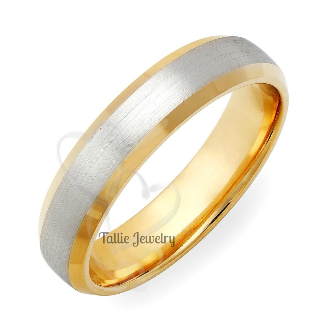 Two Tone Mens Wedding Bands, 5mm 10K 14K 18K Solid White and Yellow ...