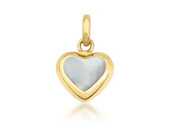 14K Yellow Gold Mother of Pearl Puffed Heart Necklace, Mother Of Pearl Puffed Heart Pendant, Heart Charm ,Pearl Necklace, Gifts for Her