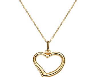 14K Yellow Gold Heart Necklace, Minimalist Open-Heart Necklace,Heart Pendant, Valentines Day Gift, Heart Necklace in 14K Gold, Love Necklace