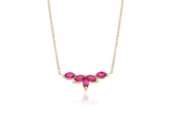 Ruby Solitaire Necklace ,14K Yellow Gold Ruby Necklace, Marquise Ruby Necklace in 14K Gold ,July Birthstone, Gemstone, Ruby Cluster Necklace