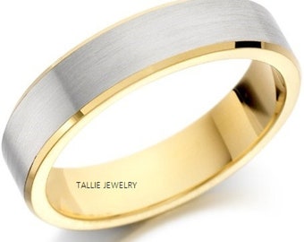 Mens Platinum Wedding Bands,  Platinum Mens Wedding Rings , Two Tone Gold Wedding Bands, 950 Platinum & 18K Solid Yellow Gold Wedding Band