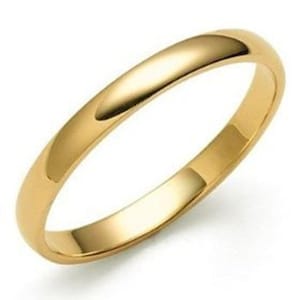 Plain Wedding Bands for Men and Women ,Classic Shiny Finish Dome Wedding Ring, 3mm 10K 14K 18K Solid Yellow Gold Wedding Bands, Comfort Fit