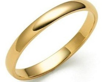Dome Plain Wedding Band Ring, 3mm 10K 14K 18K Solid Yellow Gold Wedding Bands for Mens and Womens, Polished ,His and Hers Wedding Bands