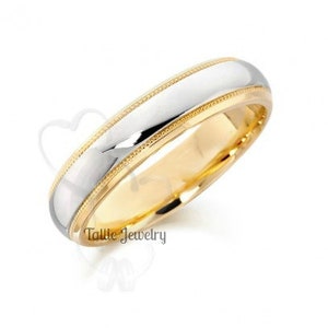 Two Tone Wedding Bands, 5mm 10K 14K 18K Solid White and Yellow Gold Shiny Finish Mens and Womens Wedding Rings, Two Tone Gold Wedding Bands