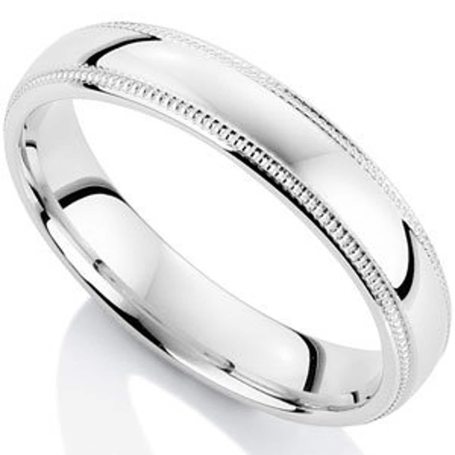 Plain Wedding Bands for Men and Women Dome Milgrain Wedding Rings 4mm 10K 14K 18K Solid Yellow Gold Wedding Bands Polished Comfort Fit