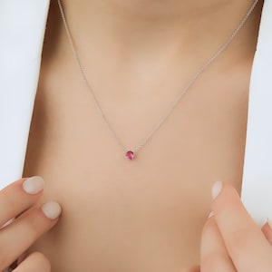 Ruby Solitaire Necklace, 14K White Gold Ruby Necklace, 5mm Prong Setting Round Ruby Necklace, Minimalist Ruby Necklace, July Birthstone
