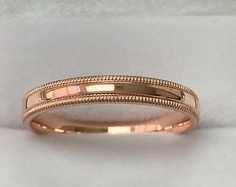 14K Solid Rose Gold Wedding Bands, Classic Plain Wedding Band for Men and Women, 3mm 10K 14K 18K Solid Rose Gold Wedding Band Ring, Polished